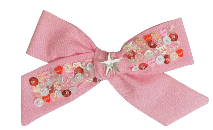 Cotton Candy Conversation Hearts Sequined Bow