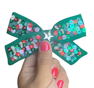 Holiday Candy Cane Sequined Bow