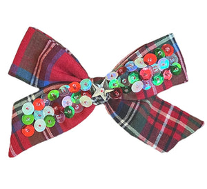 Christmas Plaid Sequined Bow
