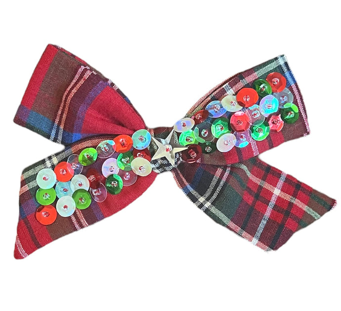 Christmas Plaid Sequined Bow